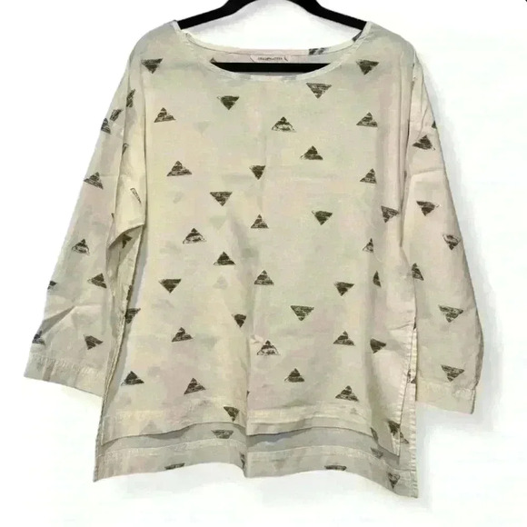 Grade & Gather- cream w black triangles linen top- womens small - Picture 1 of 4